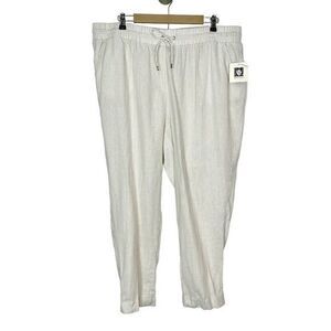 NWT Anne Klein Women's Sand White Drawstring Striped Linen Casual Pants Size XL